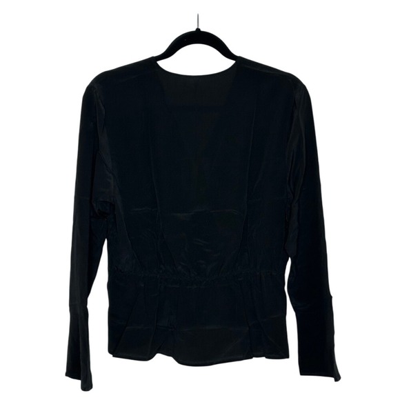 LilySilk Mulberry Silk Wrap Blouse‎ Size L Black Peplum Waist Office Classic NEW - Picture 2 of 11